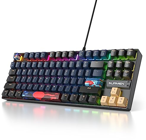 SOLIDEE Tragbare 80% mechanische Gaming-Tastatur,87 Tasten kompakte RGB LED-Hintergrundbeleuchtung,kabelgebundene Tastatur mit USB Kabel,mit linearem roten Schalter für Windows(87 Blue Samurai)