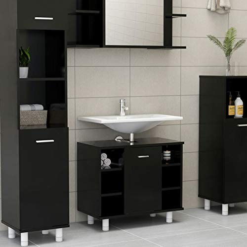 BULANED Badezimmerschrank, Badschrank, Badezimmer Möbel, Badmöbel Für Kleine Bäder, Schwarz 60x32x53,5 cm Spanplatte