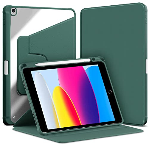 VAGHVEO Rotierende Hülle für iPad 10,2 Zoll (9./8./7. Generation) mit Stifthalter, iPad Air 3 10,5 2019 und iPad Pro 10.5 360 Grad Drehbarer Schutzhülle Transparenter Rückseite Abdeckung, Dunkel Grün