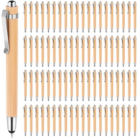 NIZEAMI 80 Stück Kugelschreiber mit Stylus-Spitzen für Touchscreens, einziehbarer Bambus-Kugelschreiber, 1,0 mm schwarze Tinte, Geschenkstifte zum Schreiben von Schul- und Bürobedarf
