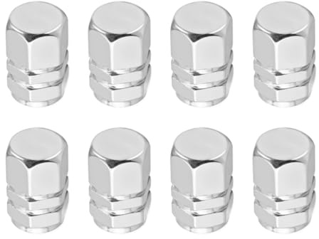 Marcraft Silver Metal Tyre Wheel Alloy Valve Caps Dust Caps (8 Pack) Universal for Cars, SUVs, Bicycles, Motorcycles, Trucks | Heavy-Duty Rubber Airtight Seal | Hex Shape Aluminium Alloy | Screw-On