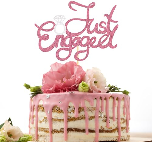 Sotpot 1 Pack Just Engaged Cake Topper Pink Glitter We're Engaged Cake Pick Engagement Party Decoration for Bridal Engagement Wedding Party Cake Decoration