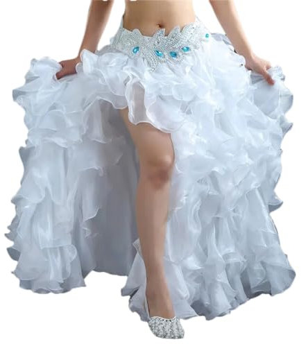 Disimlarl Bauchtanz-Rock, hoch geteilt, Chiffon, Tutu-Rock für Damen, Tanzröcke, Bauchtanz-Röcke, weiß, 40