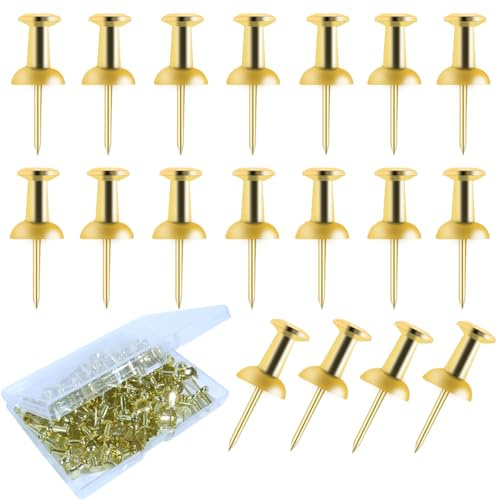 100Pcs Push Pins Gold, Stick Pins for Bulletin Board, Poster Pins, Double Headed Picture Hanging Nails, Pins for Wall （Gold）