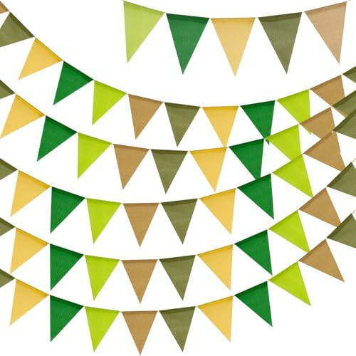 G2PLUS Salbeigrün Wimpelkette Outdoor Wetterfest, 20M Indoor Party Wimpelketten, Garten Wimpelkette mit 60 STK Wimpel, 5 Stück Deko Girlande für Garten, Party, Kinderzimmer | Wetterfeste dreieckige Wimpel für Kinderzimmer, Party, Hochzeit, Terrasse und Gartendekoration