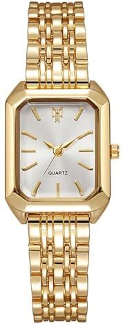 BESTKANG Watches for Women Wrist Watches Steel Strap Womens Watch Casual Fashion Simple Square Quartz Wristwatch (Gold-White)