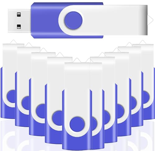 4GB USB Flash Drive 10 Pack JBOS 4 GB USB Drives Memory Stick Swivel Thumb Drives Gig Stick USB2.0 Pen Drive, 4 Gig UBS Flash Drive, Jump Drive, USB Stic - Blue - Label Sheet Included