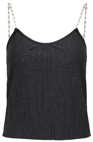 ONLY Glitter Top Onlgail S/L Haut pailleté, Noir, S Femmes