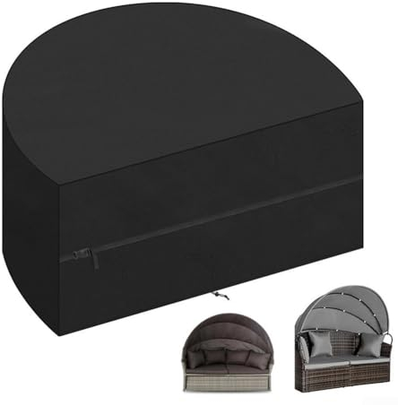 Sonneninsel-Abdeckung, wasserdicht, halbrund, Sonnenabdeckung für Garten, halbrund mit verstellbarem Seil, 420D Oxford-Gewebe, Abdeckung für Terrassenliegen, Möbelabdeckung (230 x 90 x 50 cm)