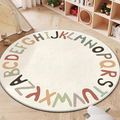 champracer Kinderteppich Rund Deko, Kaschmir-Imitat teppiche, Kinderzimmer teppiche Regenbogen Buchstaben Tiere, rutschfest Teppich für mädchen Wohnzimmer Schlafzimmer (Buchstabe B, 80cm)