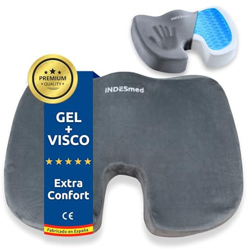 INDESMED Anti-decubitus Gel + High Density Memory Foam Cushion | Washable Velvet Cover with Anti-Slip Ergonomic for Office, Home, Wheelchair, Car | Seat Cushion with Gel |17.7 x 13.7 x 2.7 in