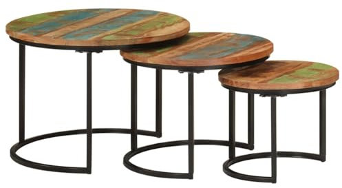 Iiaky Satztische 3 STK. Satztische FüRs Wohnzimmer Beistelltisch Set Coffee Table Tische FüR Wohnzimmer Recyceltes Massivholz