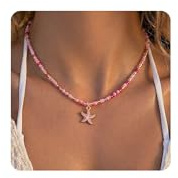 Lameybrt sjöstjärna snäckskal surfarhalsband, puka snäcka strandsmycken för kvinnor, sjöjungfru halsband och tillbehör, 18, Pukaskal, Ingen ädelsten
