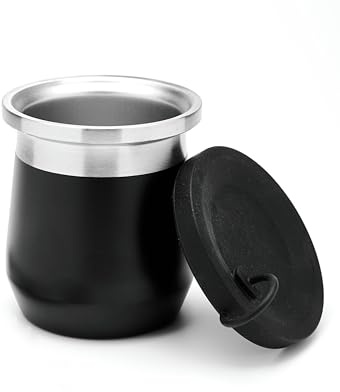 balibetov Mate Becher – 270 ml Yerba Mate Tasse aus Edelstahl mit doppelwandiger Isolierung, rutschfester Basis & auslaufsicherem Silikondeckel – Argentinischer Mate (SCHWARZ)