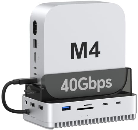 Qwiizlab 40Gbps Mac mini M4/M4 Pro Stand Hub with NVMe SSD Enclosure, Docking Station with usb-C 10Gbps, usb-A 10Gbps, TF/SD 4.0 Card Readers 312MB/s, M.2 PCIe up to 8TB