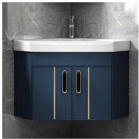 Eckwaschbecken mit Unterschrank, Badezimmer-Waschtisch mit Waschbecken-Kombination, Badezimmerschrank mit 2 Türen, modernes schwebendes Schrankset mit Keramikspüle mit Wasserhahn und Abfluss(38cm/14.9