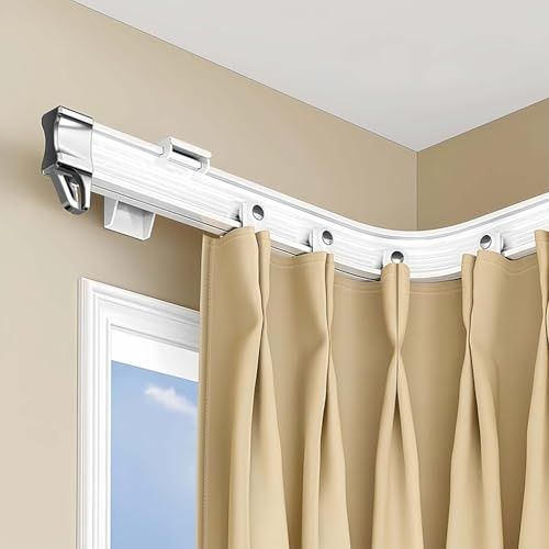 SHAIRMB Flexible Gardinenschiene, Biegsame Gardinenschiene, Leises Wand-Gardinenprofil, Verstellbare Gebogene Gardinenschiene, FüR Erkerfenster, FüR Zuhause, Hotel, BüRo,Weiß,6m