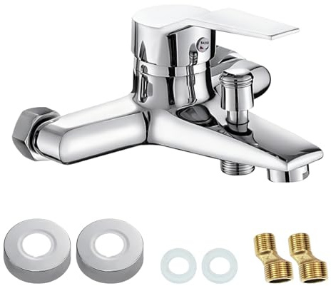Miscelatore Vasca, Kit Rubinetto Vasca, Miscelatore Monocomando Vasca da bagno con 2 Uscite D'acqua, Rubinetto Acqua Calda/Fredda, Montaggio a Parete per Bagno e Vasca, 1/2 Pollice Uscita Doccia