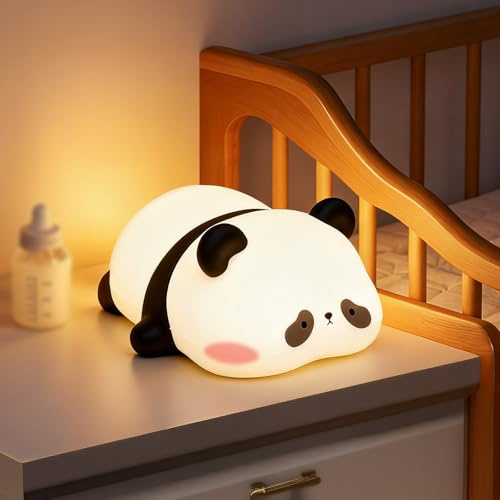 POWZOO Luce Notturna bambini Panda LED Ricaricabile,Lampada Notturna Silicone Morbida con Controllo Tattile,3 Modalità+Timer 30 Min,Luce Calda Per Cameretta Scrivania,Regalo Per Ragazze E Ragazzi