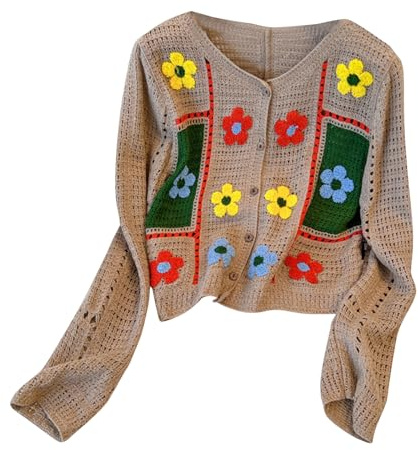 Moda Floreale All'uncinetto Lavorato A Maglia Crop Top Da Donna Maglione Cava Cardigan Maniche Lunghe Cappotto Sottile Cardigan All-matching Chic Floreale All'uncinetto Top In Maglia Per Le Donne