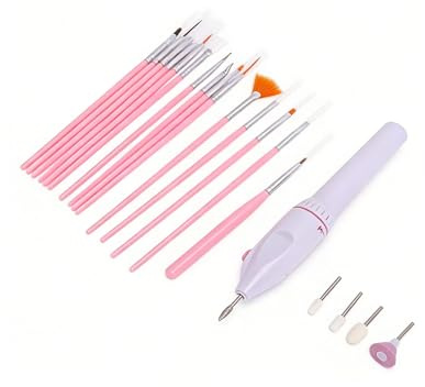 GEERYZHE Kit de Taladro de Uñas Eléctrico para Manicura con 30.000 RPM, 5 Brocas y 15 Pinceles para Decoración de Uñas, Lima de Portátil Recargable para Uso Profesional y de Salón en el Hogar
