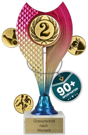 Rainbow-Pokal mit Gravur Wunschtext, personalisierte Trophäe | Farbenfrohe Geschenk-Trophäe, Auszeichnung für Sport & Turniere, Wanderpokal