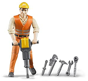 bruder 60020 - Bauarbeiter mit Zubehör - 1:16 Spielzeugfigur, bworld, Baufahrzeug, Mensch