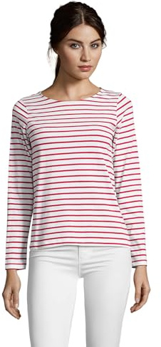 SOLS - Marine - Maglietta maniche lunghe a righe - Donna (M) (Bianco/Rosso)