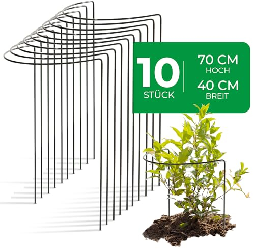 Novatool 10 supporti per arbusti in metallo, semicircolari, 40 cm, diametro 70 cm, colore verde