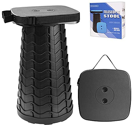 FIEMACH Sgabello pieghevole portatile, pieghevole per esterni, campeggio, pesca, barbecue, cucina, carico 220 kg (nero)