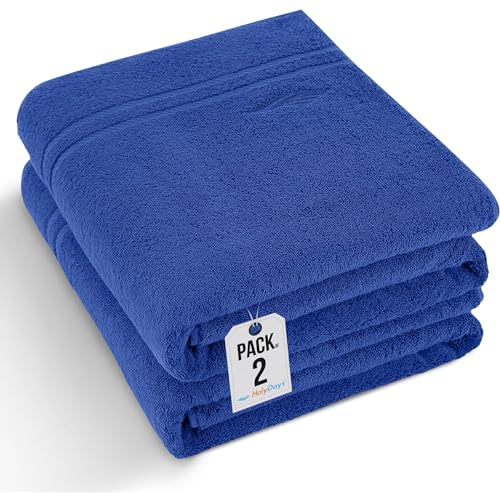 HolyDays® 2er Saunatuch Set 90x200 cm | 100% Baumwolle | XXL-Saunatücher | Saunahandtuch | Badetuch | groß | saugstark | (90 x 200 cm, Königsblau)