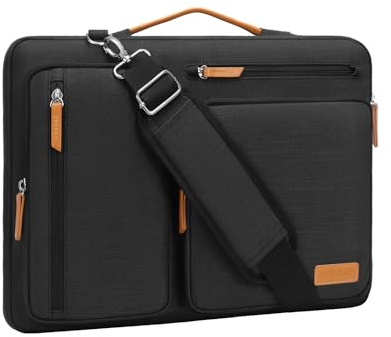 MOSISO 360° Laptoptasche 15 Zoll für MacBook Air M5 M4 M3 M2, Dell XPS 15 | Stoßfest, Wasserdicht Umhängetasche mit 4 Fächer Kompatibel mit 15 MacBook Air, Dell XPS, Surface Laptop 7/6/5/4, Schwarz