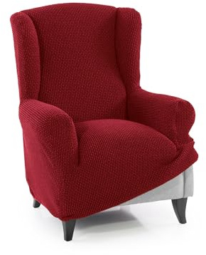 FAVERTI® Super elastischer Sesselbezug für Ohrensessel, 1-Sitzer, 70 bis 100 cm, Modell Novele, Rot, hochwertiger Schutz aus Jacquard-Stoff, Baumwoll-Touch-Oberfläche, Ohrensesselschutz