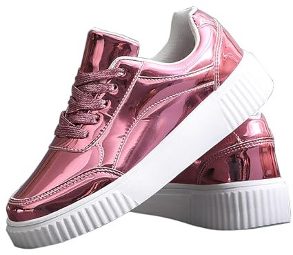Damen-Sneaker, flach, leicht, Schnürsenkel, rutschfest, Walking, Mode, Blitz, Sneaker, Casual, Sportschuhe, Walking, Outdoor, roségold, 39 EU