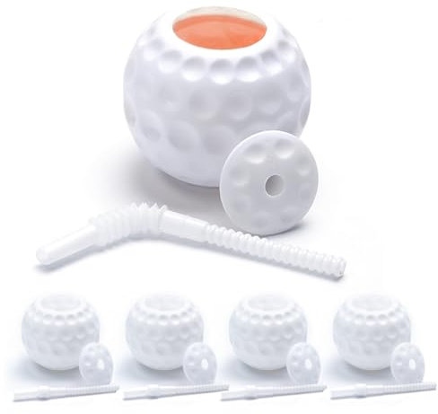 Dealsgogo Set di 4 bicchierini da shot a forma di pallina da golf, capacità 260 ml, con cannuccia bianca, decorazione per feste di golf