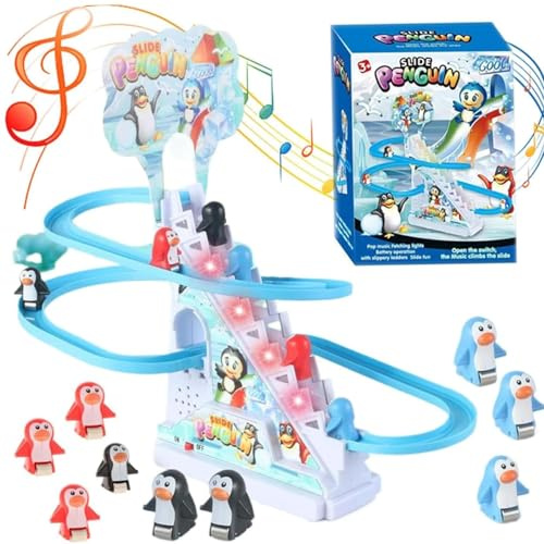 Penguin Race Track Toy, Playful Penguin Race Game, Elektronische Musik Pinguin treppensteigen Spielzeug, Achterbahn Musik Pinguin Set mit 9 Pinguin, Licht & Musik für Kinder Weihnachten Geburtstage