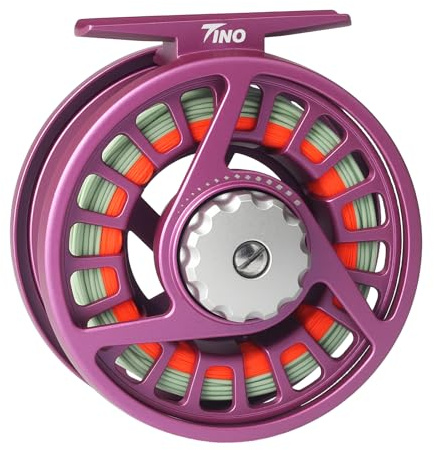 Maxcatch TINO Fly Fishing Reel, Large Arbor Trout Fly Reel: 3/4,5/6,7/8 Weight (Reel with Line Pre-loaded (Purple), 3/4wt)