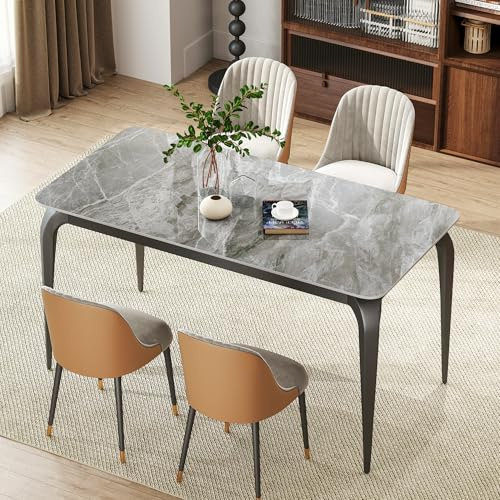ZL ZELing Esstisch 140x70 cm, Küchentisch für 4-6 Personen, Keramik Esszimmertisch modern, Sinterstein, grau, Kratzfest, Abriebfest, pflegeleicht, für Wohnzimmer, Küche, Schreibtisch