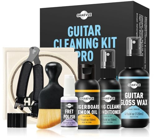 Rengöringssats för gitarr: Gloss Wax, Fret Polish, Fingerboard Lemon Oil, String Cleaner Oil, Masking Tape, Rengöringsborste och Rengöringsduk Förlänger livslängden på greppbräda och strängar