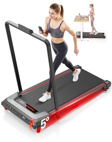 WalkDate Cinta de Correr con 5% de Inclinación, Cinta de Andar Compacta para Casa y Oficina, Walking Pad Portátil con Pantalla LED, Control Remoto, MAX 150KG, 1-6km/h, Negro con Manillar