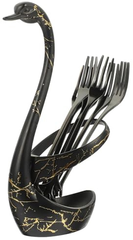 Alipis Cucharas para Servir Postres y Café Soporte Metálico en Forma de Cisne, Juego 6 Piezas Acero Inoxidable Negro, Utensilios para Cocina y Comedor, Adecuado para Fiestas y Reuniones
