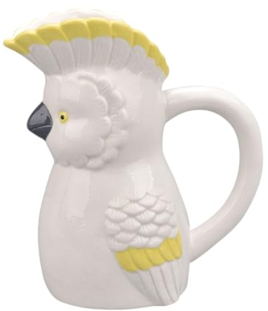 Jarra decorativa de piedra arenisca, loro cacatua, blanco y amarillo, 18 x 10,7 x 19,4 cm
