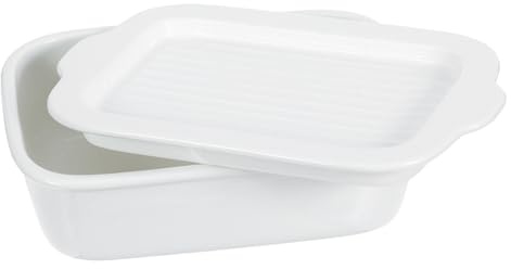 COOPHYA Pirofila da Forno in Ceramica Rettangolare Bianca con Coperchio, Resistente al Forno, Capacità 500ml per Cucinare e Servire con Stile Elegante in Cucina