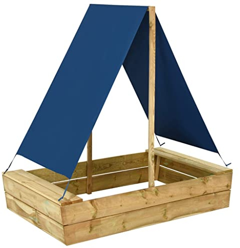 LoogCape Sandkasten mit Dach 80x60x97,5 cm aus imprägniertem Kiefernholz für Garten, Terrasse, Balkon, wetterfest, mit Sonnenschutz, Sitzbank, Abdeckung, für Kinder ab 2 Jahren