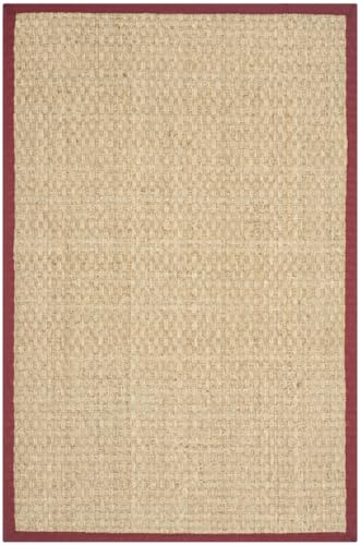 Safavieh Alfombra De Fibra Natural Sala de Estar, Comedor, Dormitorio - Natural Fiber Collection, Pelo Corto, Rojo Borgoña, 91 x 152 cm