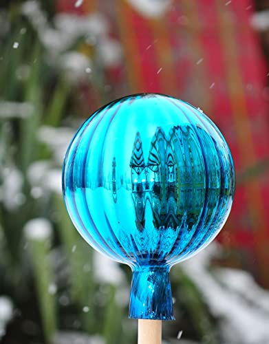 BTV 18 cm Gross Gartenkugel blau hell Rosenkugel Rosenkugeln gartenkugeln KOMPLETT MIT Holz-STIEL, Gartendeko FROSTSICHER, lichtbeständig und Winterfest, Kugel Winter Garten