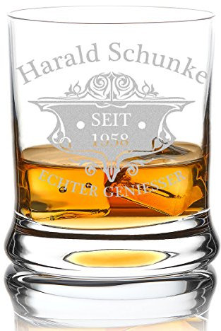 Verre à Whisky Personnalisé 330 ML - Tumbler pour Whiskey, Scotch et Co - Cadeau pour Homme avec Gravure du nom et de l'année - Motif Armoiries