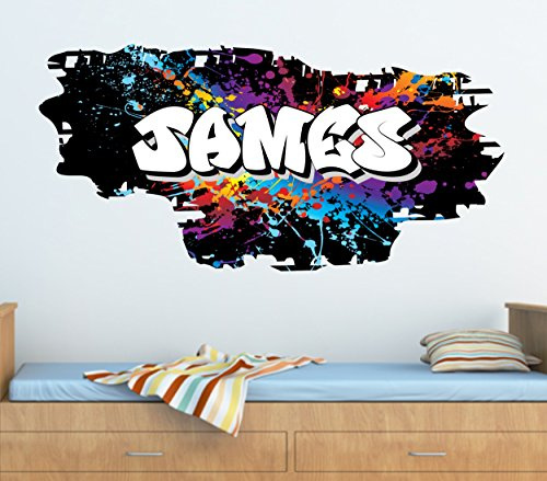 Personalised Graffiti Paint Splat Brick & Name Wall Art Sticker 95cm (w) x 46cm (h),TR46