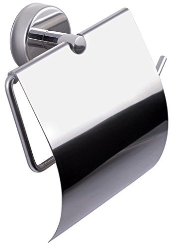 Kapitan Toilettenpapierhalter Selbstklebend 18/10 Edelstahl WC Papierhalter mit Deckel, Wandmontage, Poliert, Made in der EU, 20 Jahre Garantie