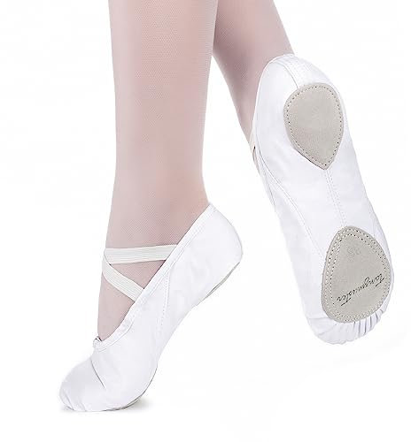 tanzmuster Ballettschuhe Damen - Charlie - Geteilte Ledersohle - weiß Größe 39- Ballettschläppchen für Erwachsene - weiße Tanzschuhe fürs Ballett